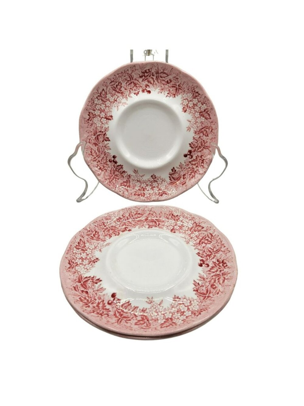 J & G Meakin Romantic England Ironstone Red Transferware Saucers Plates Set of 3